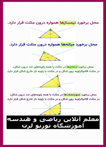 برخورد نیمسازها, عمودمنصف ها, میانه ها, ارتفاع ها در مثلث